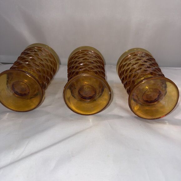 Vintage Indiana Glass Whitehall Cubist Amber Iced Tea Footed Glass Tumbler 3 - Picture 6 of 8